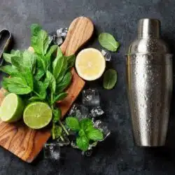 Cocktail Shaker ice basil and lime