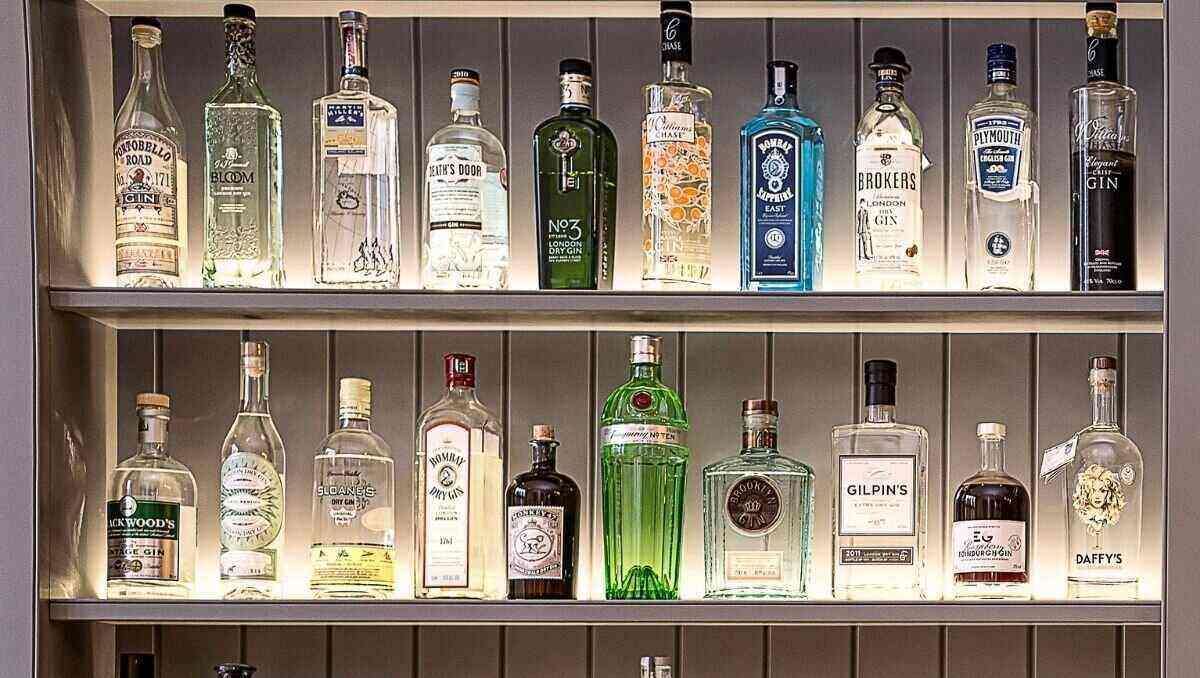 Different Gin bottles shelf