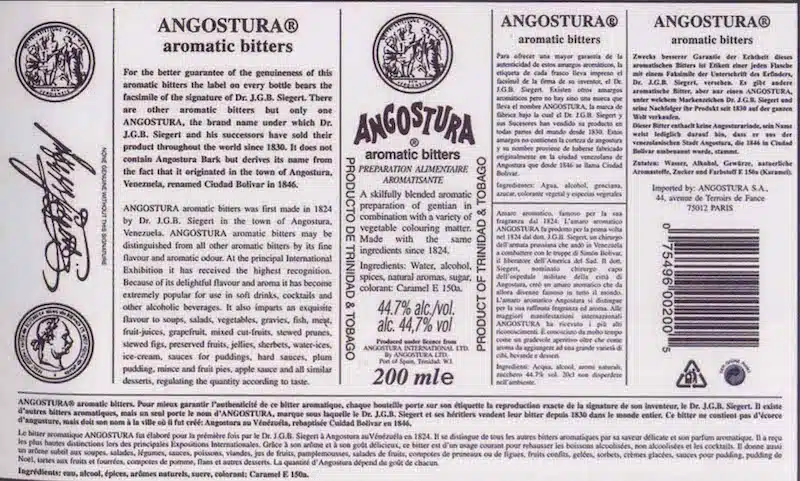 Full label of Angostura bitters