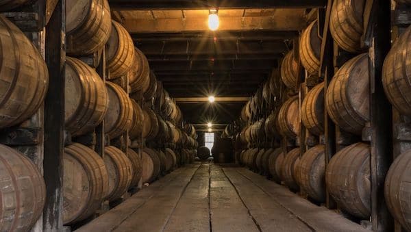 Bourbon agin in wooden barrels