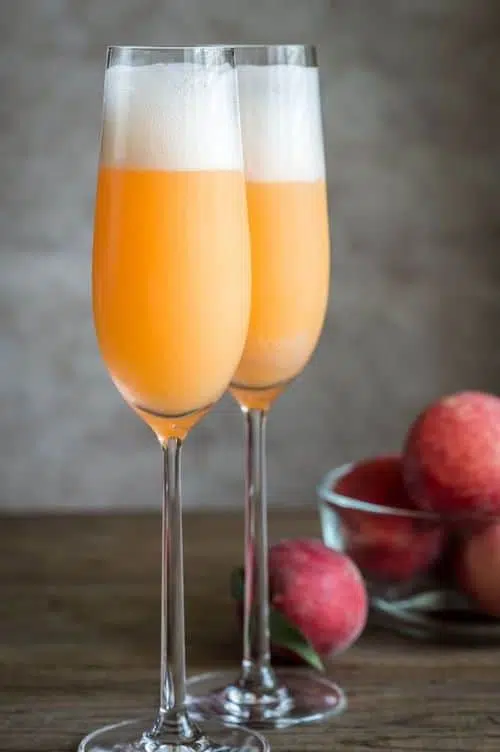 Bellini drink with peaches