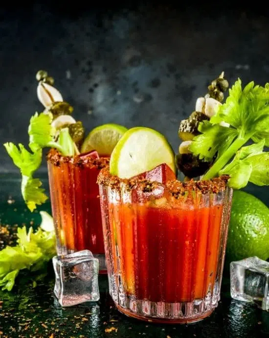Bloody Mary cocktails with garnish