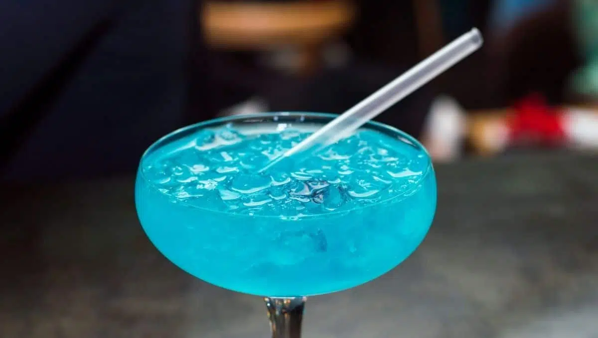 Blue Lagoon cocktail on table