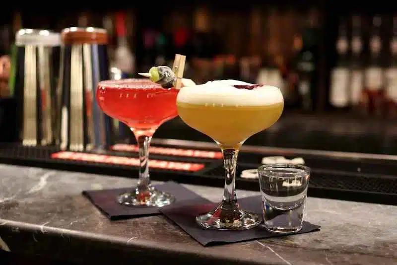 Pornstar Martini with Prosecco shot on bar counter