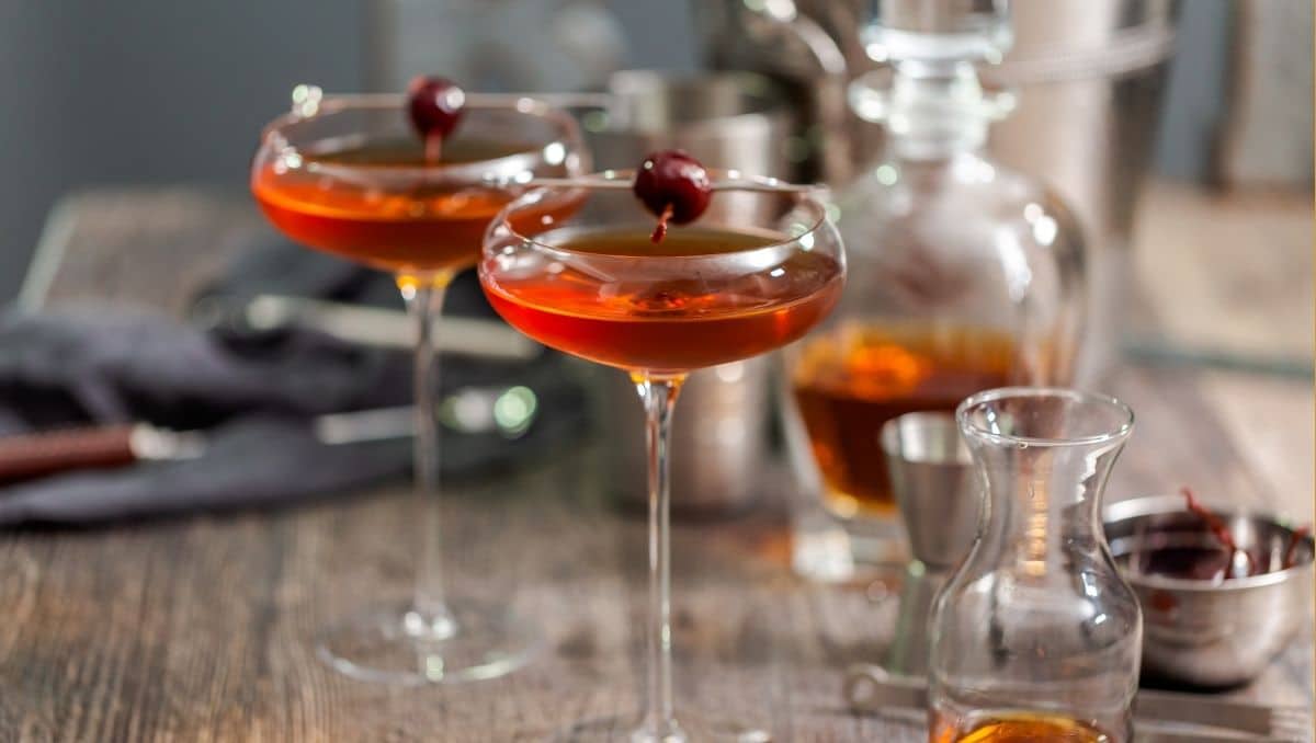 Brooklyn cocktail with Maraschino cherry