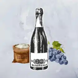 Prosecco simple syrup ingredients: Prosecco bottle, sugar, and grapes
