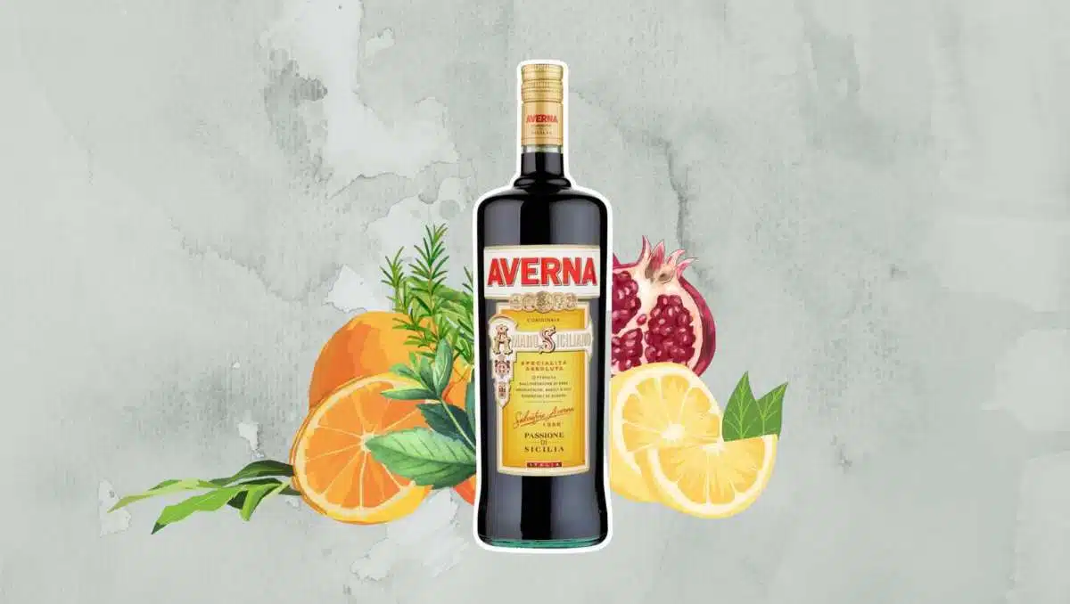 Amaro Averna liqueur with ingredients