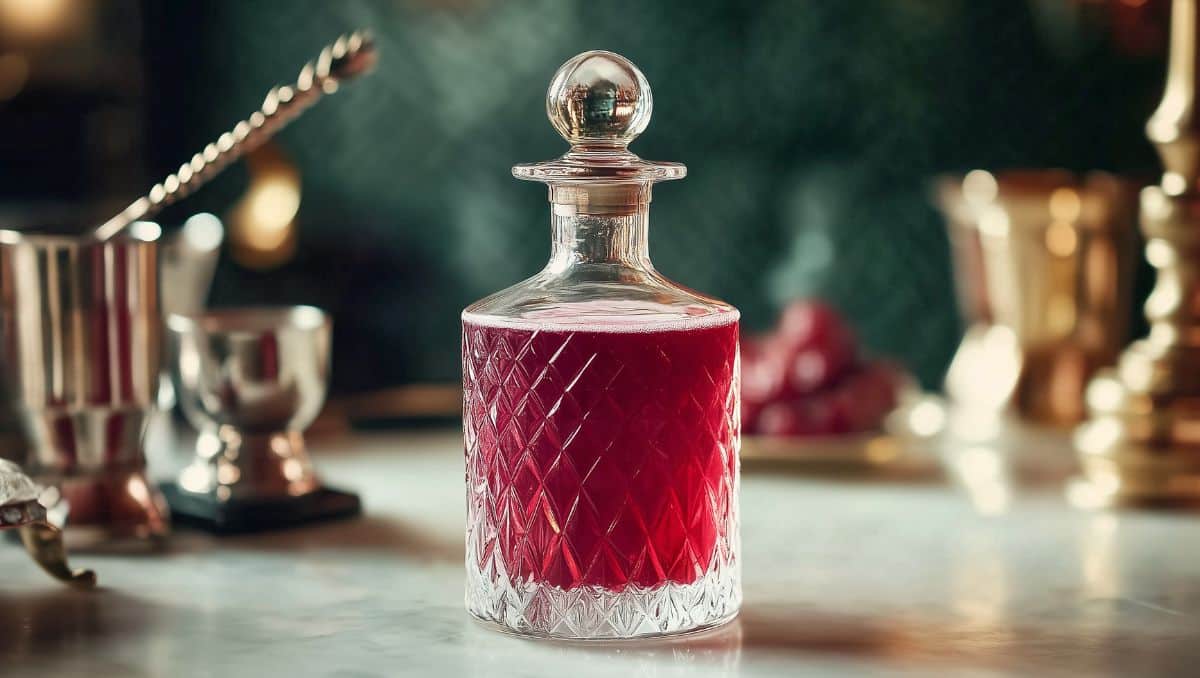 Homemade Grenadine in glass bottle