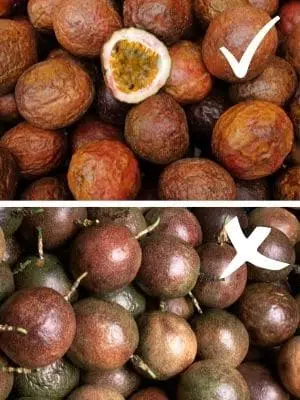 Comparison of ripe and not ripe passion fruits