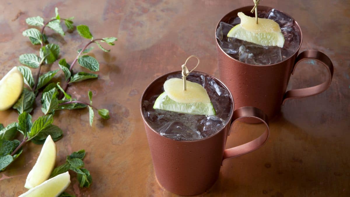 Aussie Mule cocktails in copper mugs