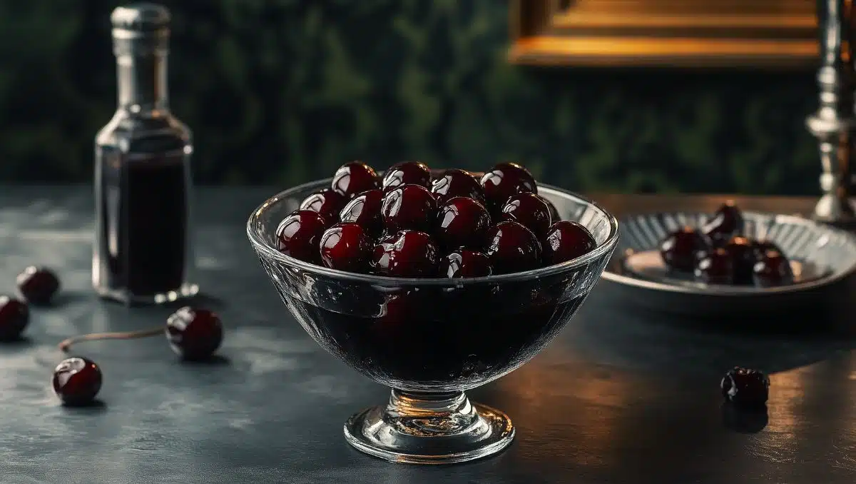 Maraschino cherries in a glass bowl