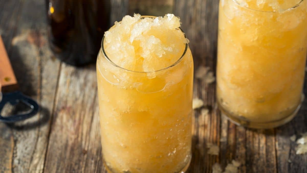Jelly beer or beer slushy in glasses on wooden table