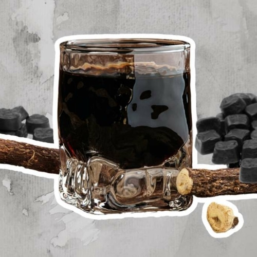 Licorice liqueur with licorice root and black licorice