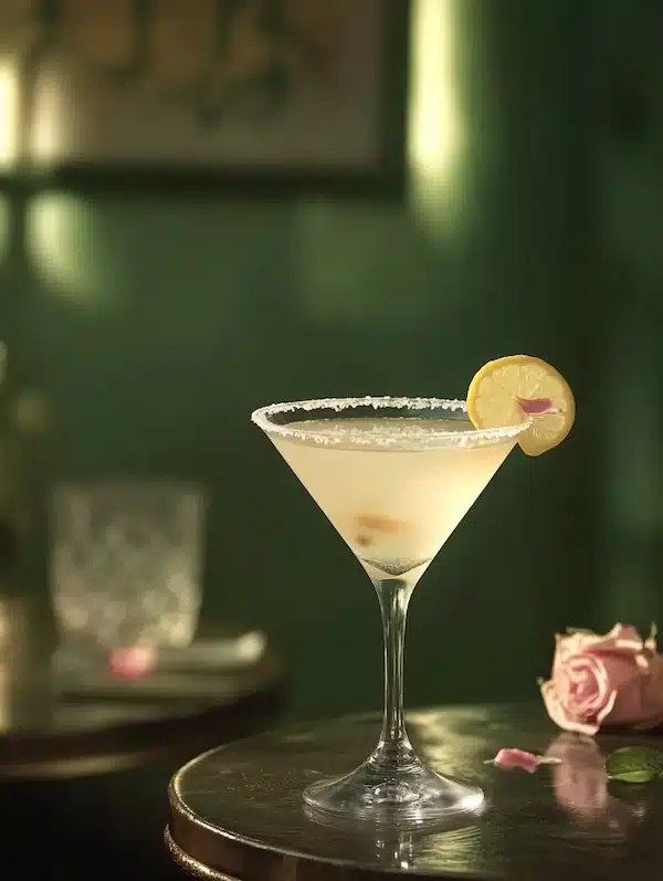 Rose water lemon drop Martini cocktail served in Martini glass