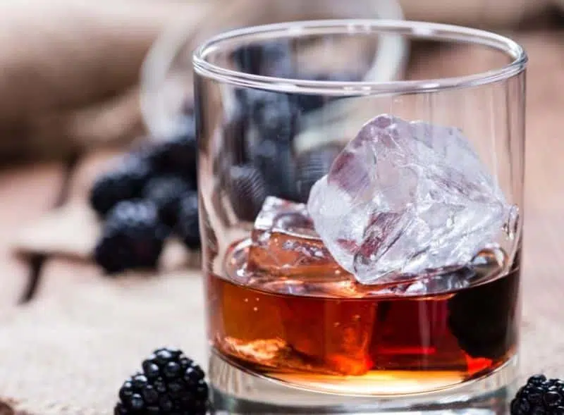 Chambord liqueur served in glass, on the rocks