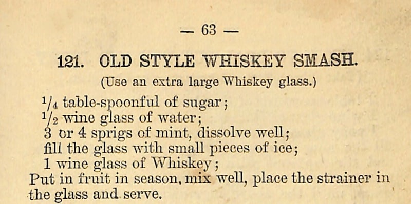 Harry Johnson Whiskey Smash recipe from 1888