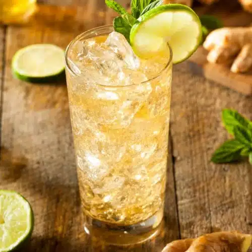 Chilcano Cocktail with lime and ginger ale