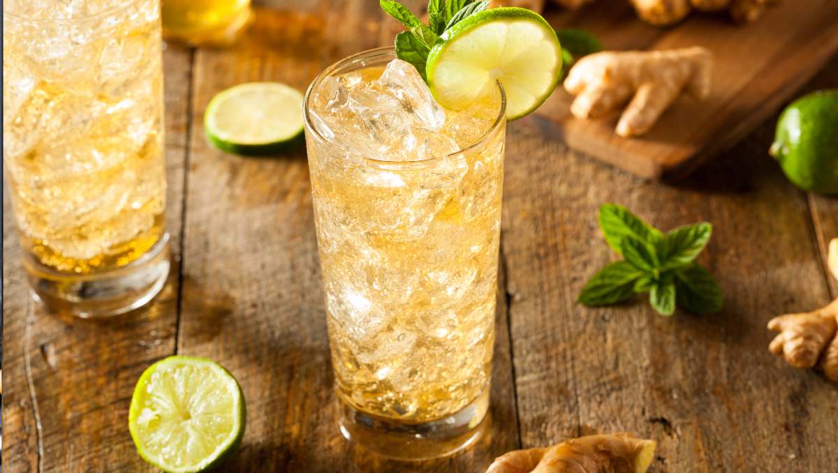 Chilcano Cocktail with lime and ginger ale