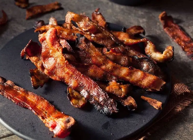 Grilled bacon slices