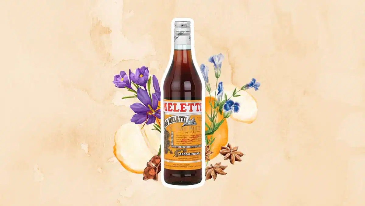 Meletti Amaro liqueur bottle and ingredients
