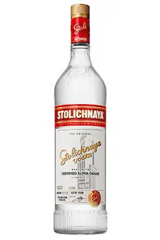 Stolichnaya Vodka bottle on white background