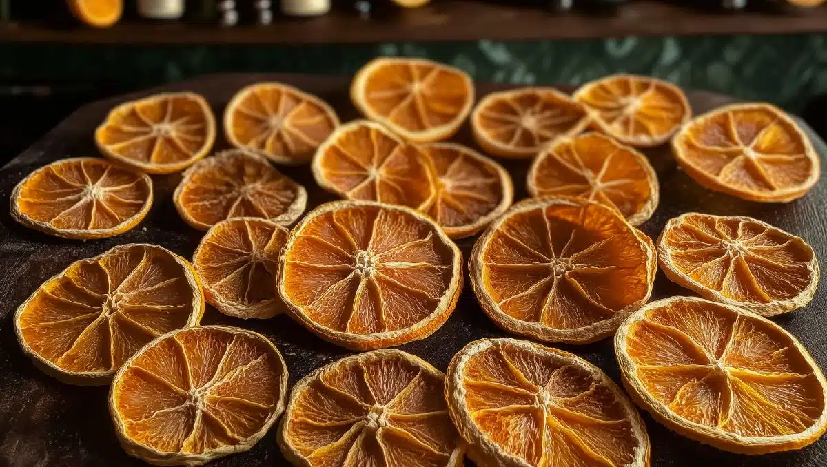 Collection of Orange slices dried in oven arranged in circular shape