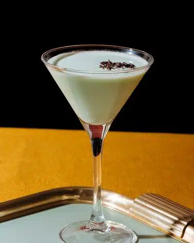 Grasshopper cocktail with shaved chocolate garnish