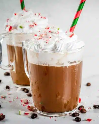 Peppermint Patty drink made with Creme de menthe, garnished with candy 
