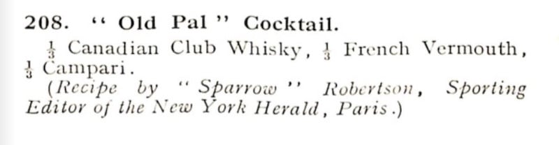 "Old Pal" cocktail recipe from ABC of Mixing Cocktails, 1930