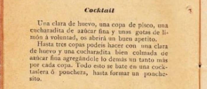 Cocktail forerunners Pisco Sour Nuevo Manual de Cocina a la Criolla