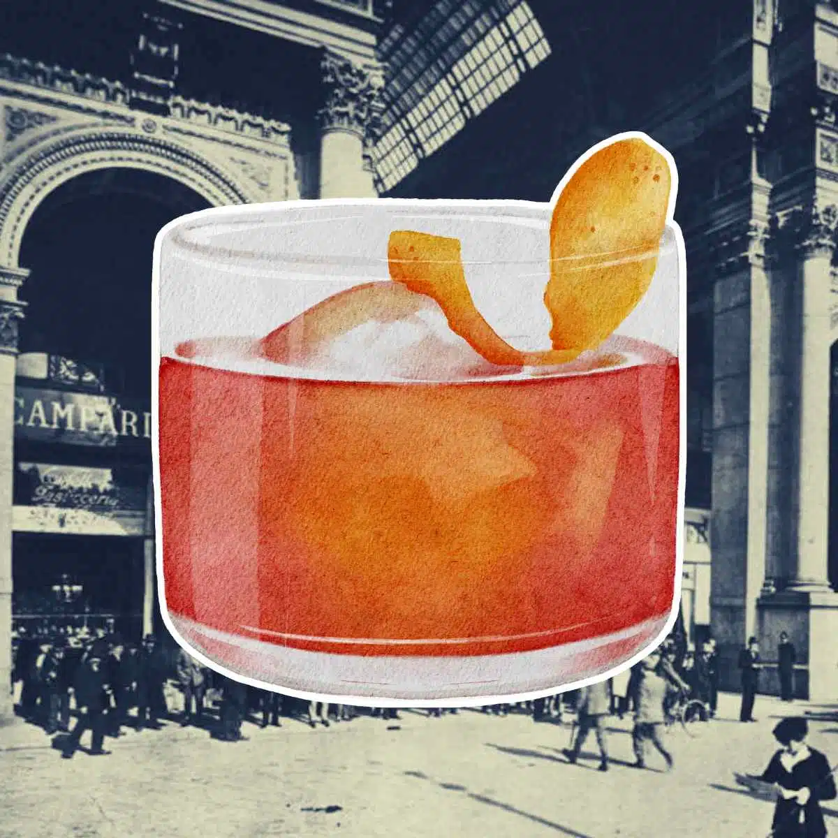 Historic Negroni cocktail - Caffe Camparino in background