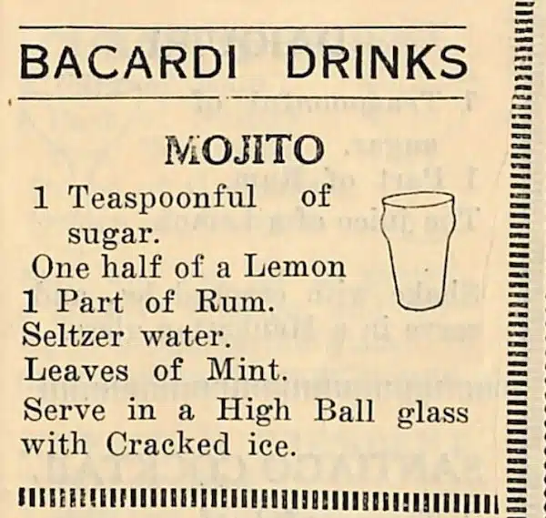 Mojito recipe in cocktail book Sloppy Joe's Manual