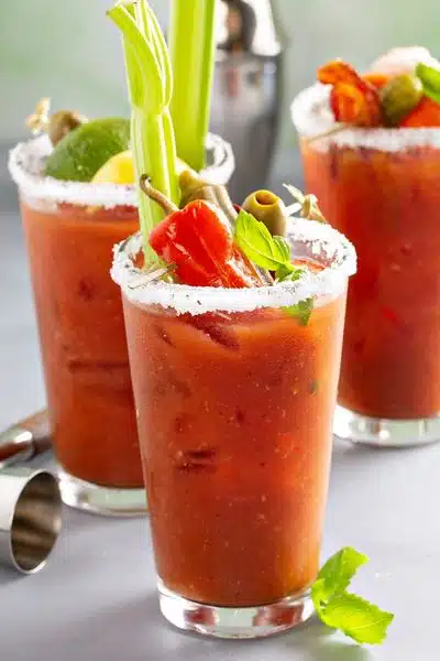 Spiced Rum Bloody Mary cocktail with celery salt rim