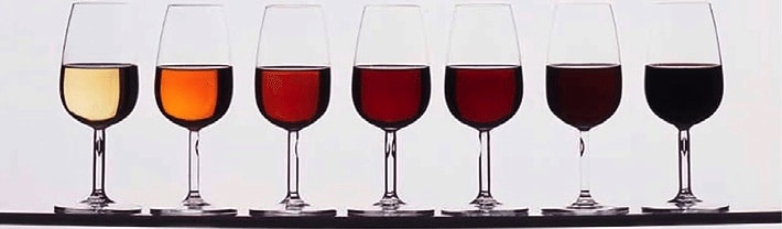 The different colors of port wine by types - from white to dark ruby