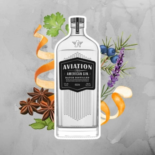 Bottle of Aviation Gin with botanicals