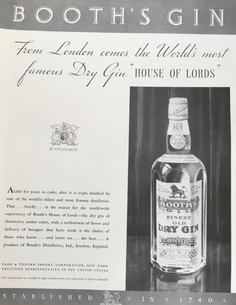Booth's barrel aged Gin advertisement 1934