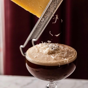 Espresso Martini topped with Parmesan cheese