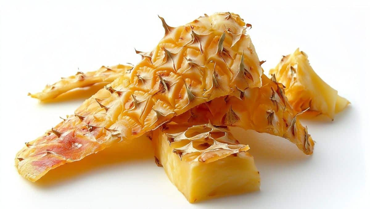 Pineapple peel and rind on white background
